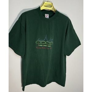 Vintage 90’s Jerzees Central Park New York T-Shirt XL Embroidered USA Green Tee